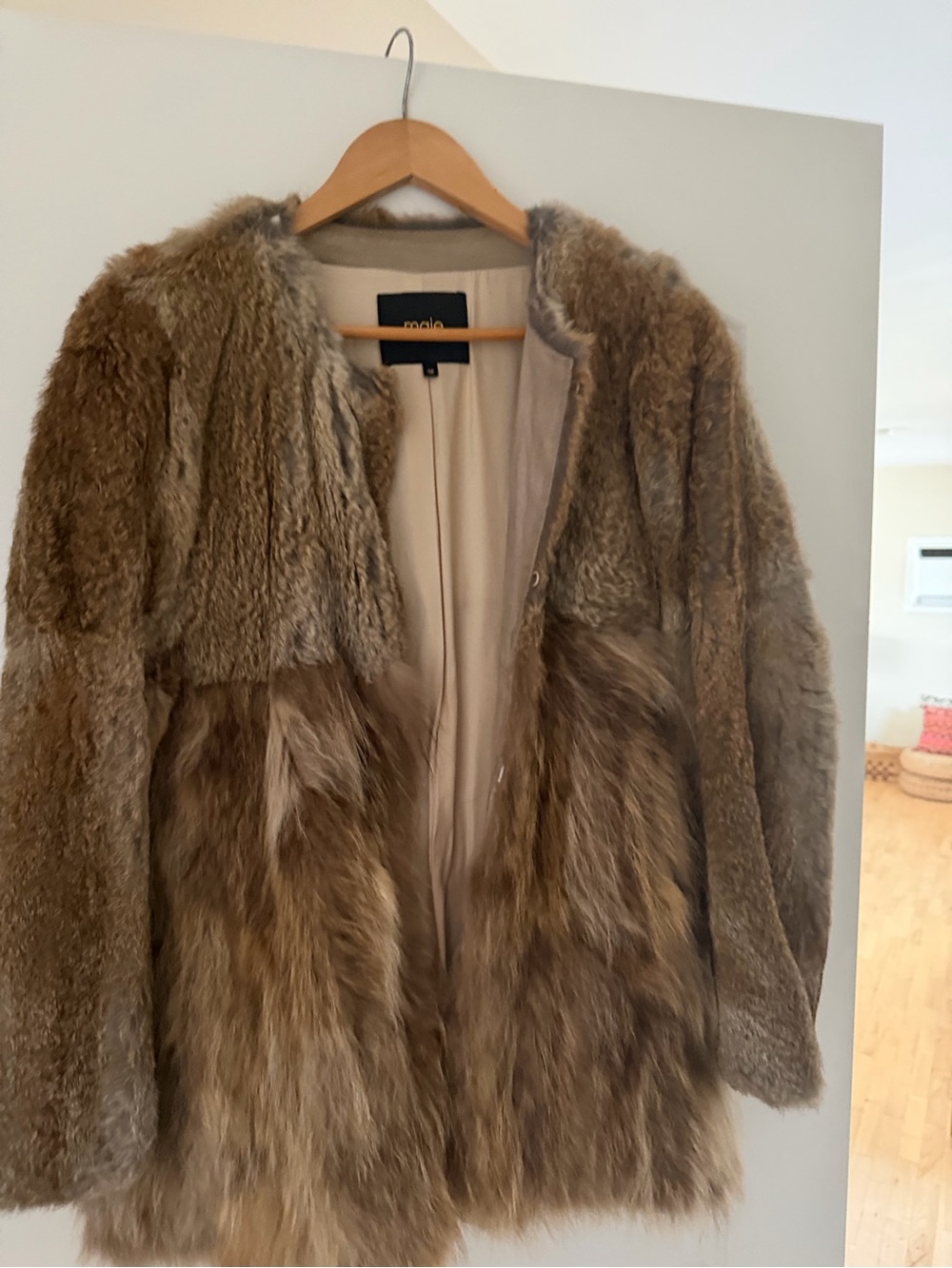 Maje Tan Mixed-Fur Coat - Women’s Luxe Jacket